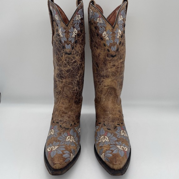 Dan Post Womens 10 Boots Daisy Blue Snip-Toe Cowboy Embroidered Floral Brown - Picture 4 of 14